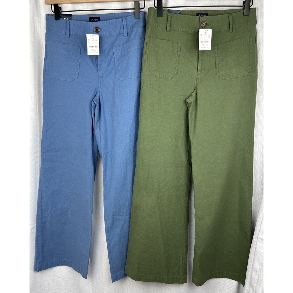 J.Crew Lizzie Pant Size 26 Petite Lot Of 2 Green & Blue Wide Leg High Waist NWT